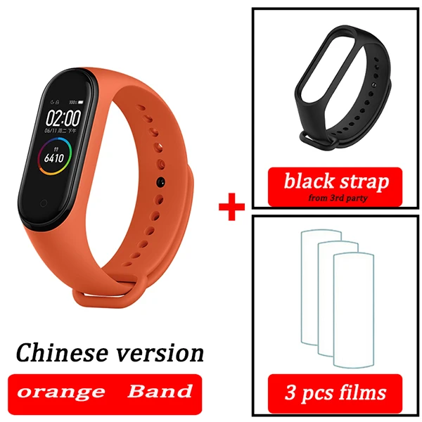 orange CN black Xiaomi Mi-браслет 4 смарт-Браслет фитнес-браслет MiBand Band 4 Частота сердечных сокращений большой сенсорный экран сообщение Smartband - Цвет: orange CN black