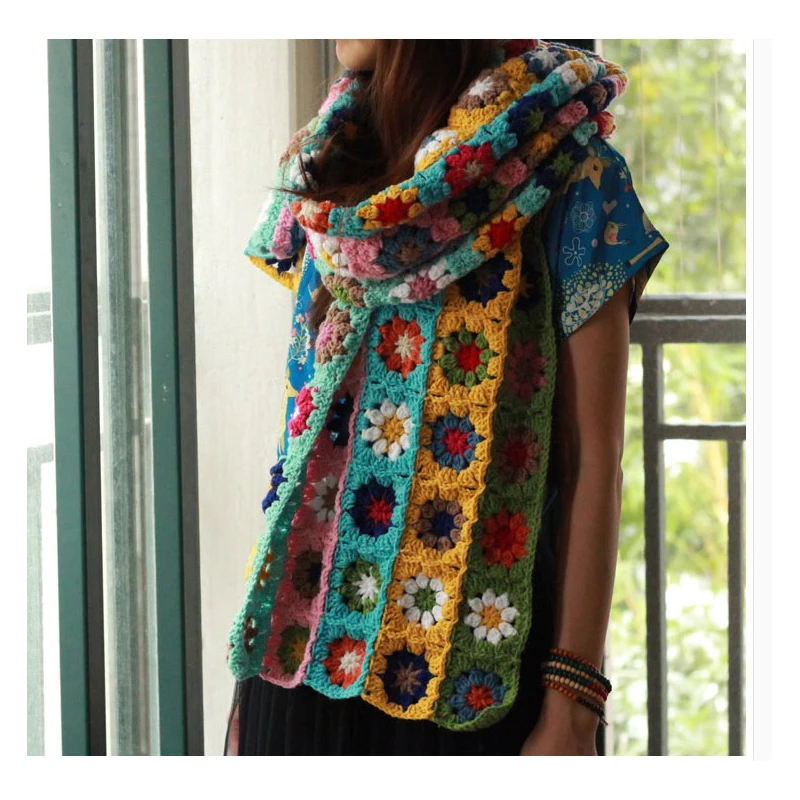 DIY Hand crocheted Birthday Gift to make retro Literary Woolen warm Flower scarf Shawl Carpet Table Mat | Дом и сад