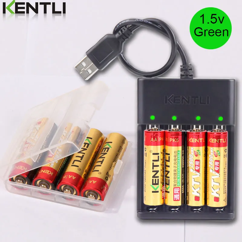 Фото Аккумуляторы KENTLI 1.5V AA PK5 2800mWh, литий-ионные, перезаряжаемые + зарядное устройство на 4 слота для быстрой зарядки литиевых батарей AA/AAA №5