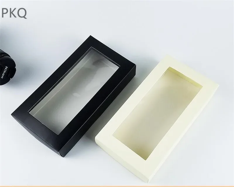 20pcs 21*11*3.5CM black wallet boxes PVC window white cover packaging box with underwear gift small jewelry soap |