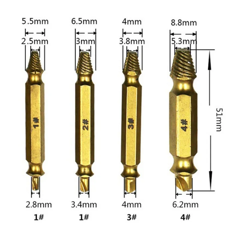 4Pcs/set Damage Screw Bolt Remover Double-head Broken Wire Extractor Car Tool S2 Titanium Plated | Автомобили и мотоциклы