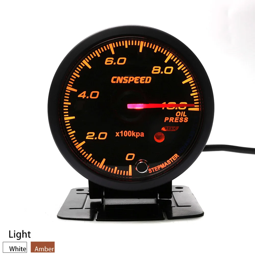 CNSPEED 60 мм 12 в автомобильный масляный Манометр 0-10 бар с датчиком черное лицо белый и янтарный светильник YC101415+ YC100221