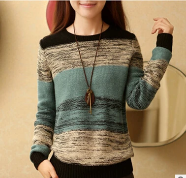 

Hit color Sweater New Fashion Knitted Oversized Stitching Sweaters Tricot Ladies Knit Elegant Loose Pullovers