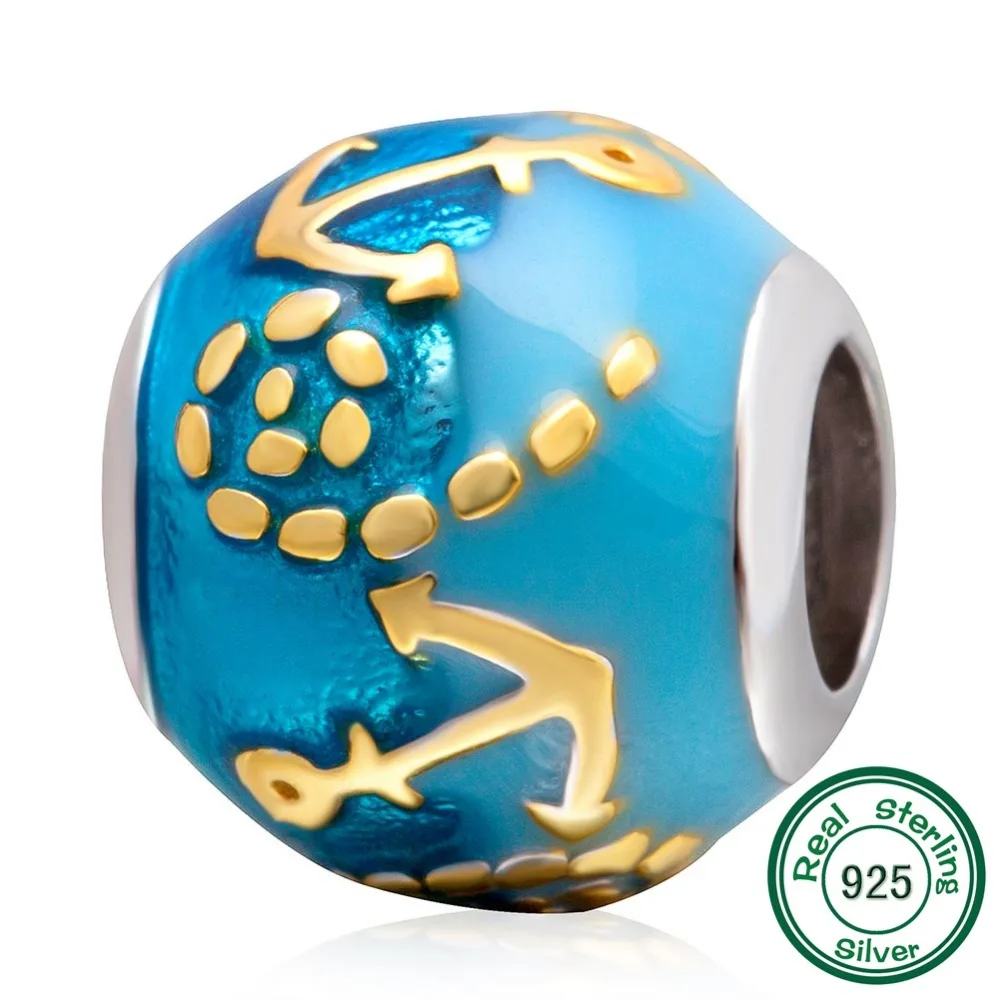 Подвеска-бусина ChaWin в виде серебряного якоря и веревки подходит для браслетов