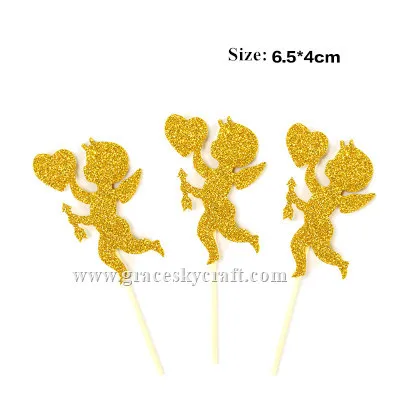 

12pcs free shipping Glitter Love heart Cupid design Wedding Birthday Party Cakes Toppers for Party Favors cupcake picks