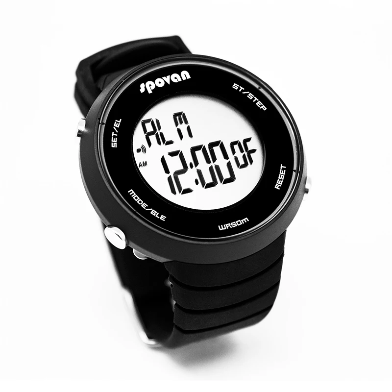 Spovan, цифровые спортивные часы для мужчин, будильник, Bluetooth, фитнес, здоровье, умные наручные часы, задний светильник, водонепроницаемые, 5 бар, черные часы, подарок