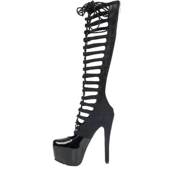 

Женские босоножки на платформе, однотонные черные босоножки до колена, на молнии, на очень высоком тонком каблуке, сезон весна-осень