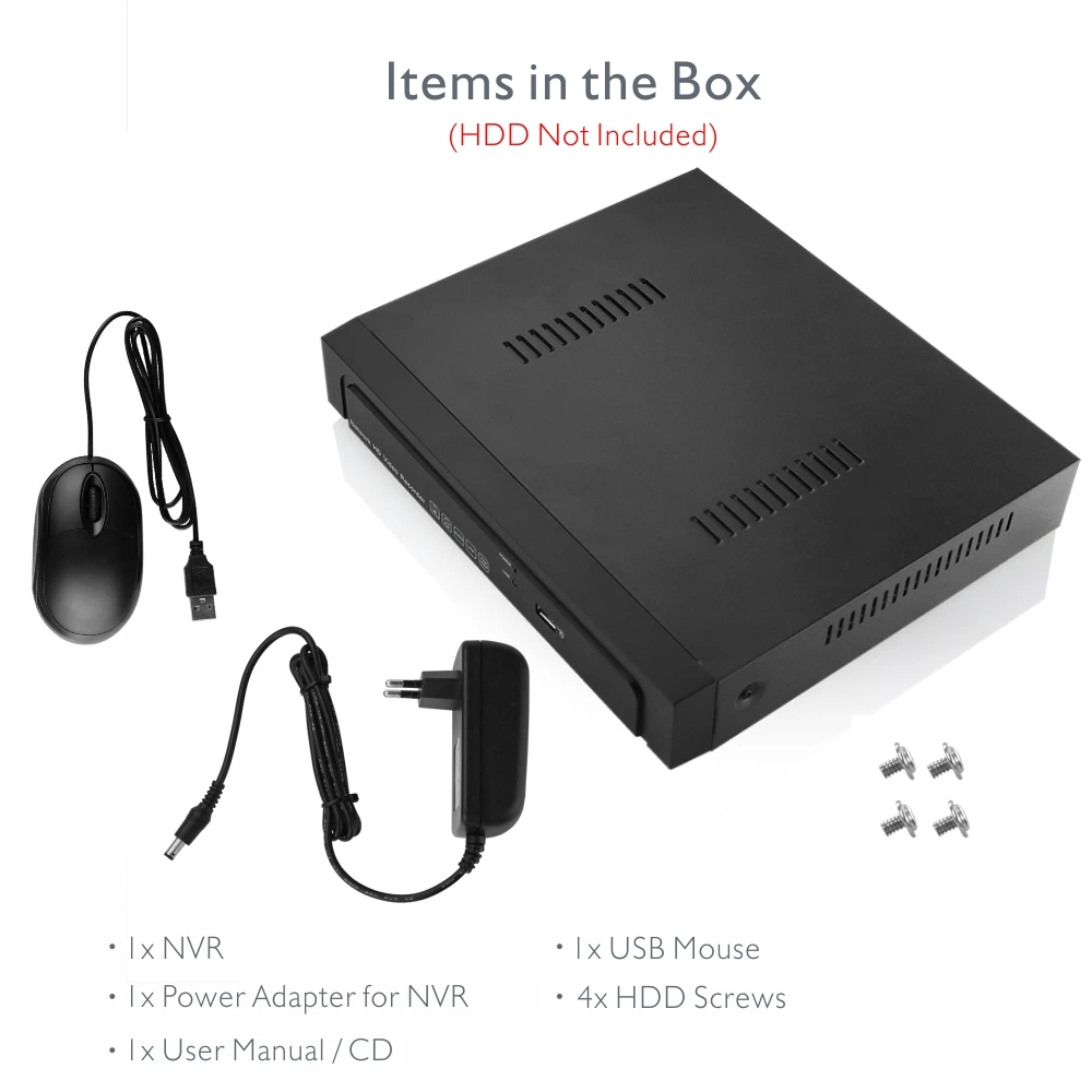 ANTSTEK N6100-4EX/8EX/16EX 4CH 8CH 16CH H.265 4K(8MP) NVR Support 1x6TB SATA HDD with AEEye App support HDMI Video Audio output |