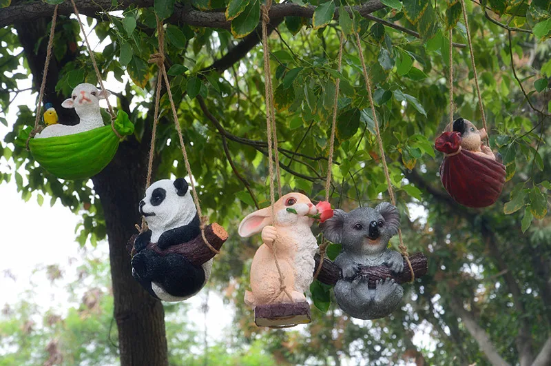 Садовая Статуэтка милый качели медведь коала кролик панда свинья овечка