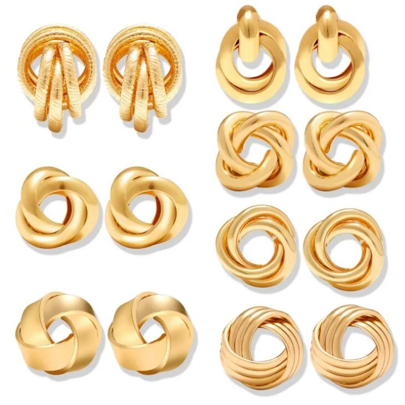 В стиле панк Золотой скрученные серьги гвоздики для женщин массивные ювелирные