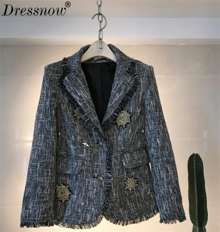grey Dressnow/Женская куртка высокого качества, осенне-зимняя куртка, Женская тяжелая твидовая верхняя одежда с длинными рукавами, пальто, женская куртка с аппликацией - Цвет: grey