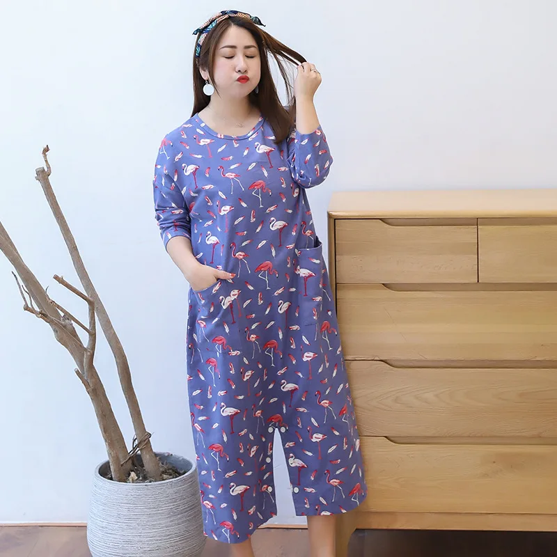 Женское нижнее белье Повседневная Ночная рубашка синего цвета с длинным рукавом