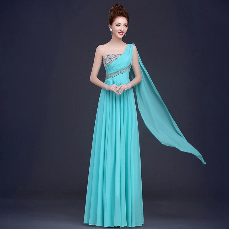 sky blue CEEWHY, официальное вечернее платье на одно плечо, шифоновое платье подружки невесты, длинное свадебное платье с кисточками, vestido de festa De Casamento - Цвет: sky blue