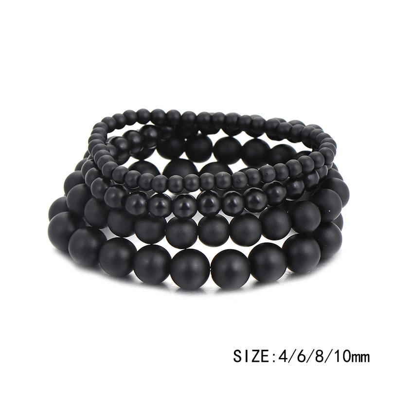 Винтажные Натуральный Камень Strand браслет для Для женщин мужчин 4/6/8/10 мм черный