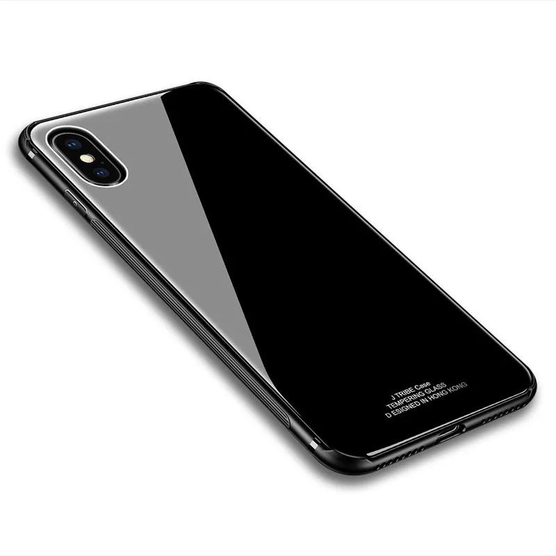 black no logo Роскошный стеклянный зеркальный чехол SemgCeKen для apple iphone X, XR, XS, MAX, S, i, xsmax, силиконовый Жесткий Чехол для задней панели, tpu, чехол для телефона etui - Цвет: black no logo