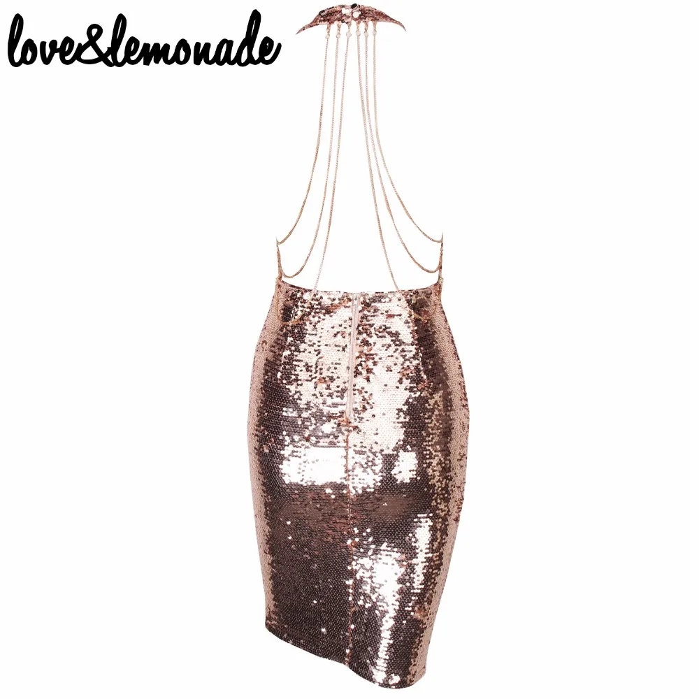 Вечерние платья с открытой спиной и золотыми светоотражающими пайетками Love& Lemonade TB 9839