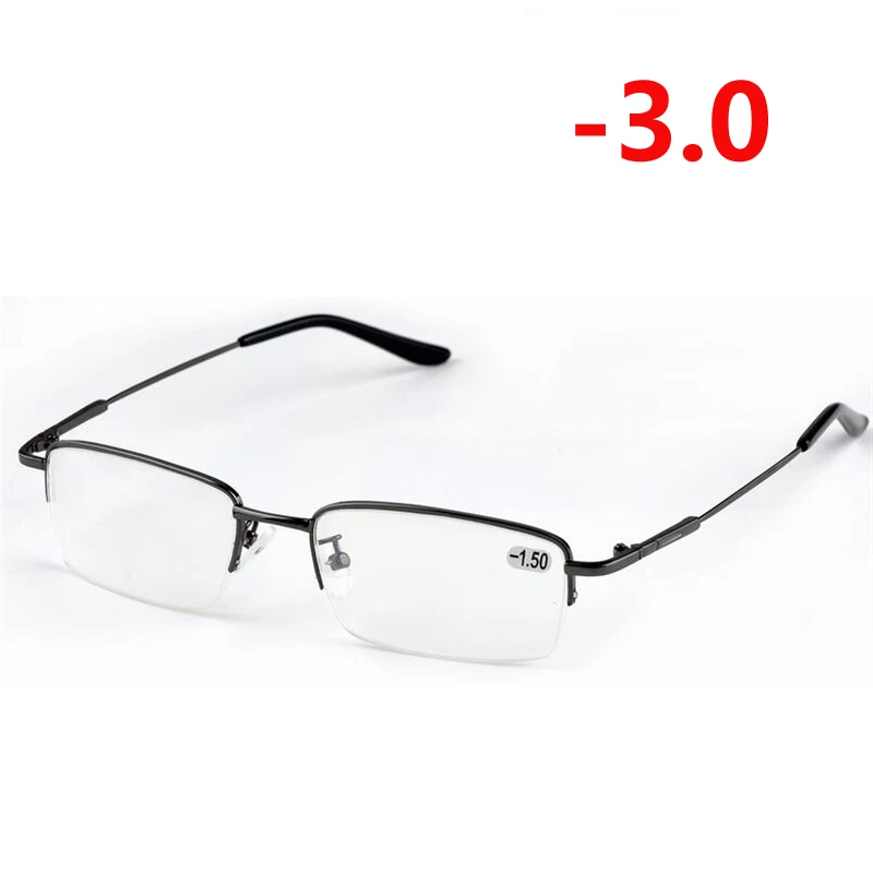 Myopia 300 1,0-1,5-2,0 до-6,0 ультралегкие очки с полуоправой и металлическим покрытием для близорукости, мужские Модные черные очки с квадратной оправой для близоруких - Цвет оправы: Myopia 300