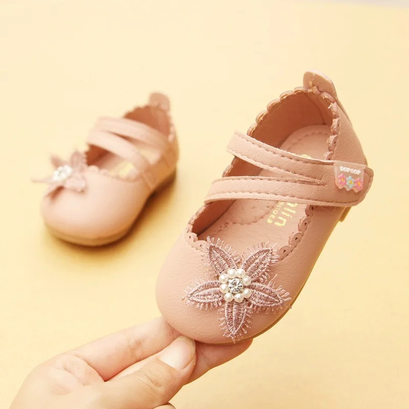 

Girls Leather Shoes Flowers Princess Baby Shoes Girl Diamond Children Soft Bottom Toddler Shoes