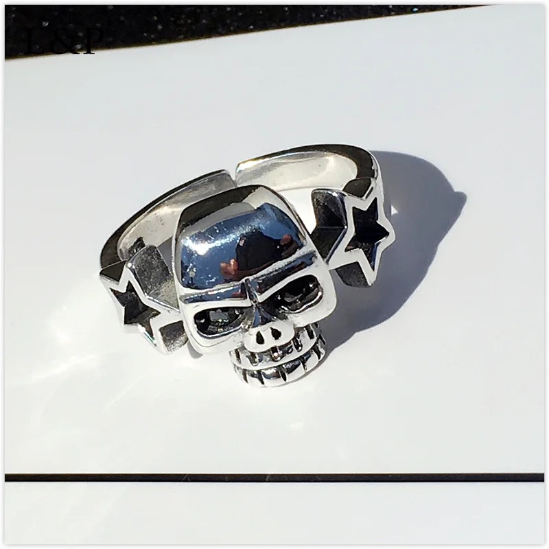 

L&P Original Handmade Retro Skull Ring 925 Sterling Silver Couple Ring,men's Open-end Ring Party Gifts