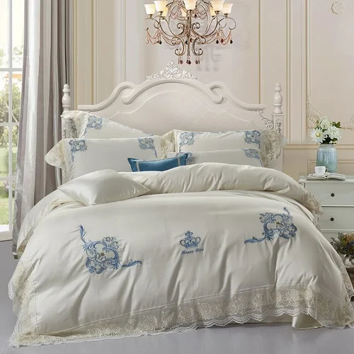 bedding set 1 Бежевый, розовый стиль принцессы, роскошные королевские постельные принадлежности, набор постельного белья королевского размера, хлопок, мягкий пододеяльник, Комплект постельного белья - Цвет: bedding set 1