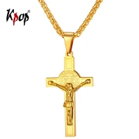 kpop cross necklace jesus christian religious jewelry stainless steel yellow gold crucifix cross pendant necklace for men p1835