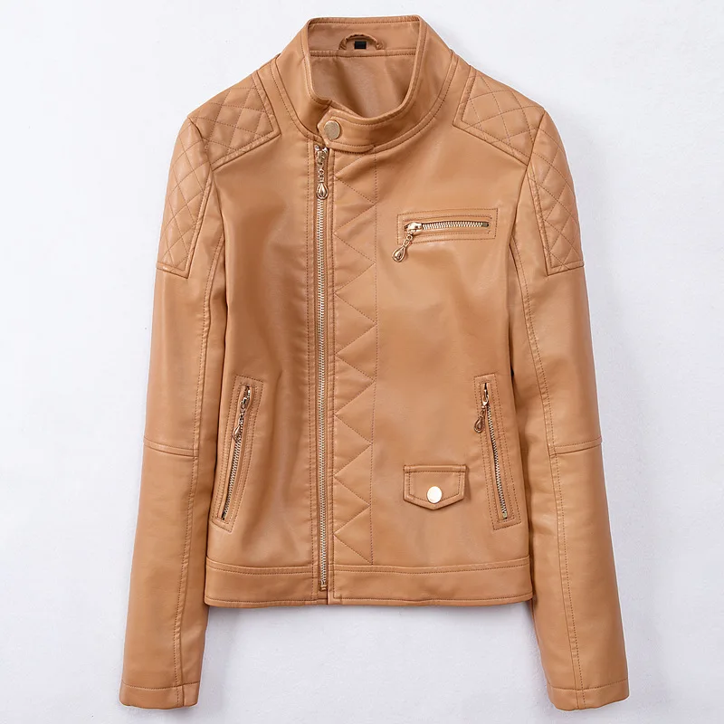 2019 Новинка желтая кожаная куртка Женская Осенняя мода тонкий мотор байкерская