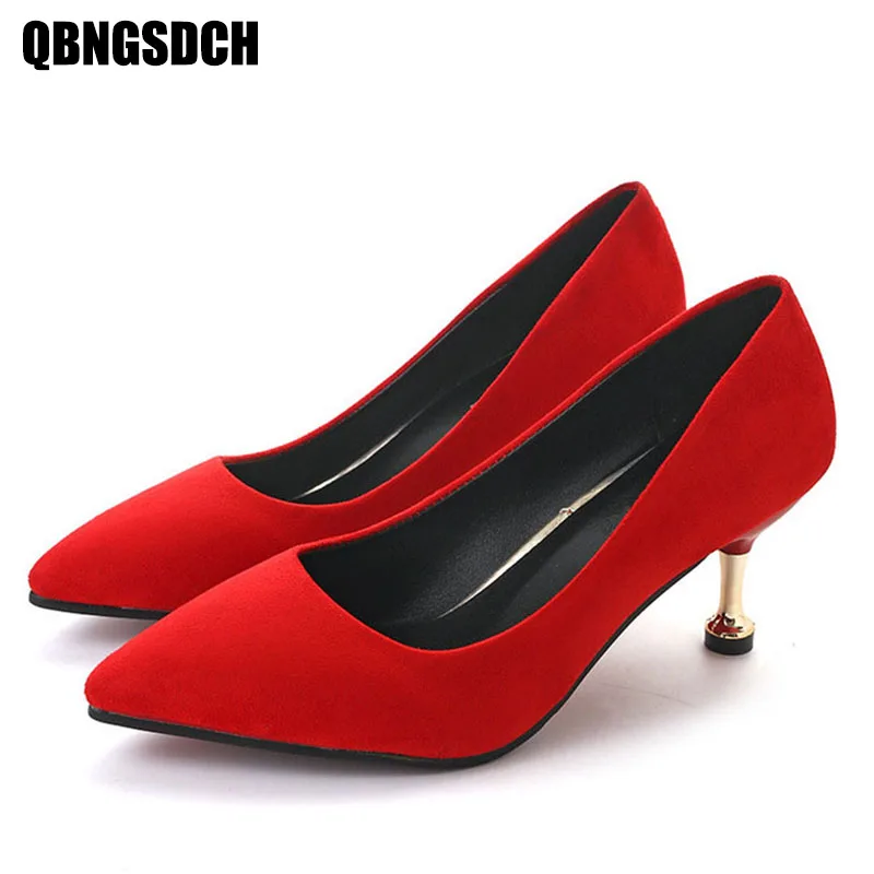Модные женские туфли с острым носком повседневные замшевые свадебные на высоком