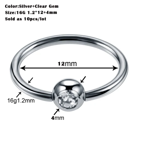 X10-T0806 10 шт./лот кольца в нос из титана Спираль пирсинг раковины Daith пирсинг серьги козелок CBR бровей кольцо для соска ювелирные изделия для пирсинга тела - Окраска металла: X10-T0806