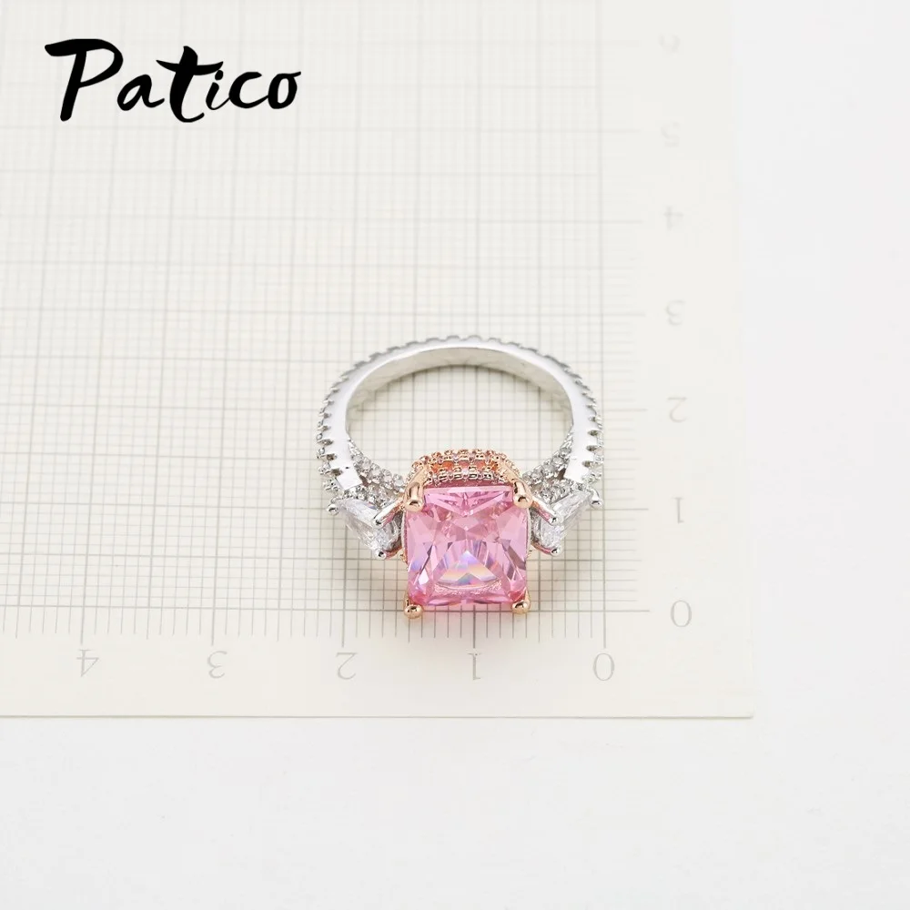 Gorgeous Purity Clear Square Pink Austrian Crystal Rings 925 Sterling Silver Sweet Romantic Brand Bijoux Valentine's Gift | Украшения и