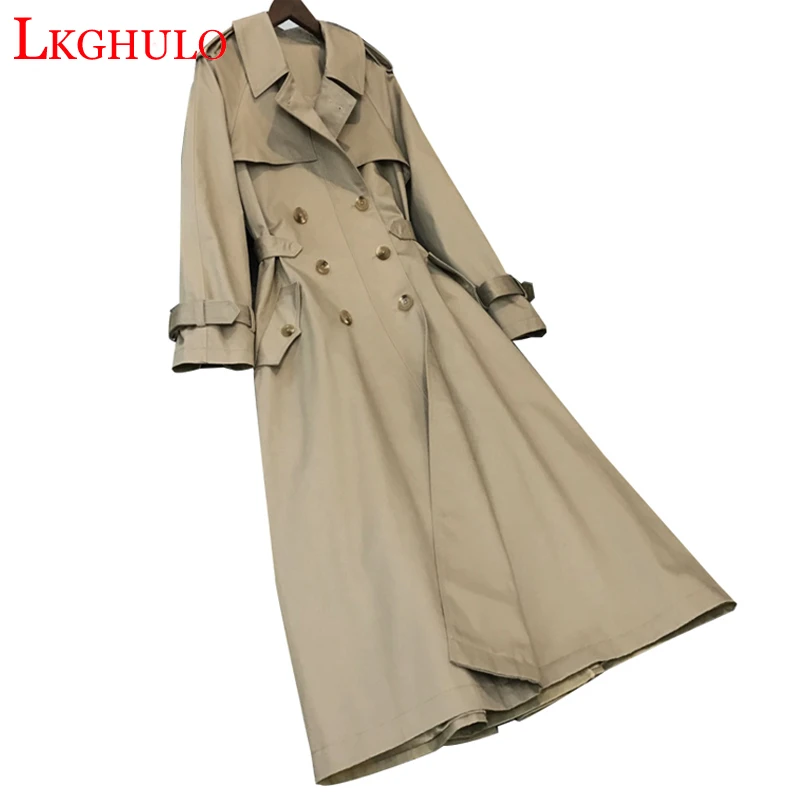 2018 Khaki Caramel colour Long Trench Coat Women Vintage Military Belts Double Breasted Female Overcoat British Styl W378 | Женская