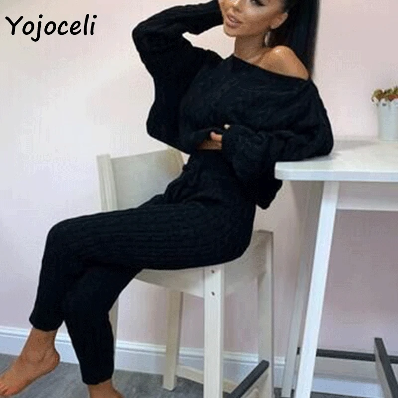 Теплый Зимний вязаный комбинезон Yojoceli из двух частей повседневный Женский