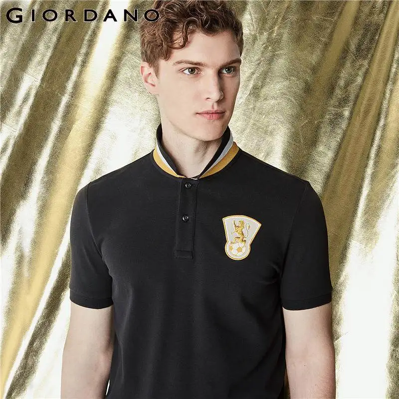 Джордано Для мужчин рубашки поло вышивка страна узор Camisa Masculina 2018 летняя рубашка