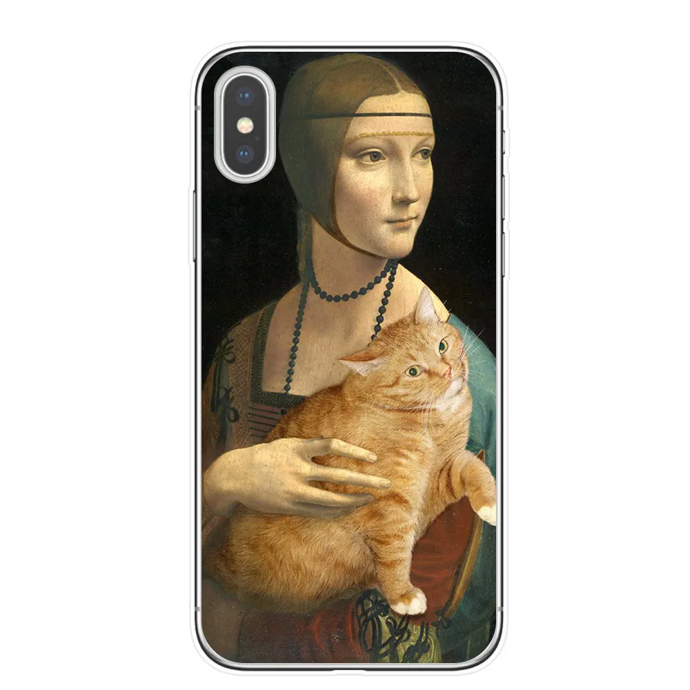 T4374 Забавный чехол для телефона KACKYFUL Leonardo da Vinci Mona Lisa Pat Cat с художественной эстетикой и рисунком для iPhone 8, 7, 6, 6S Plus, X, XS, MAX, 5S, SE, XR - Цвет: T4374
