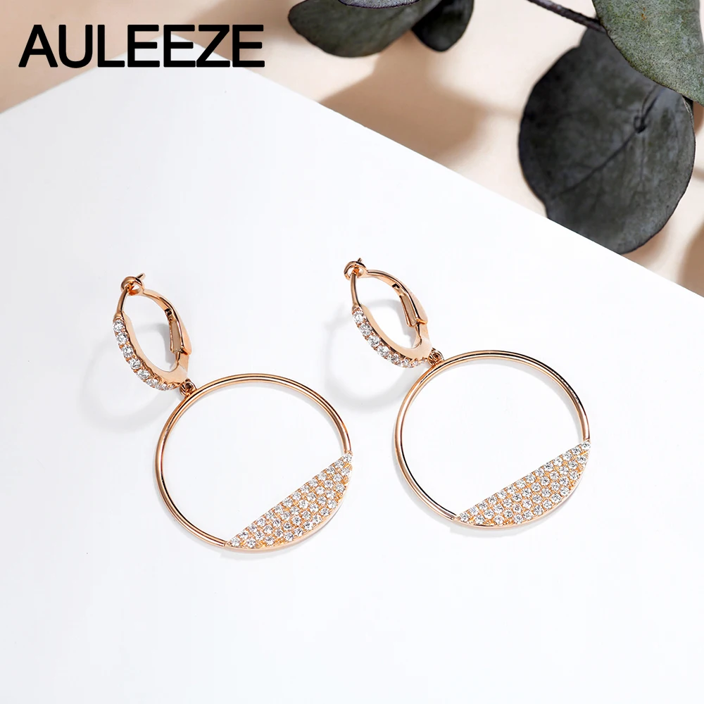 AULEEZE Настоящее 14K розовое золото Moissanite алмазные висячие серьги модная
