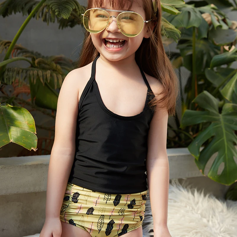 Новинка 2019 купальник для маленьких девочек детский бикини однотонный из двух