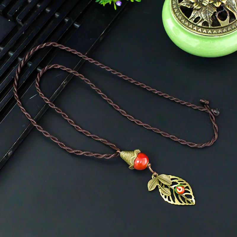 Цепочка для свитера длинное простое натуральное керамическое ожерелье