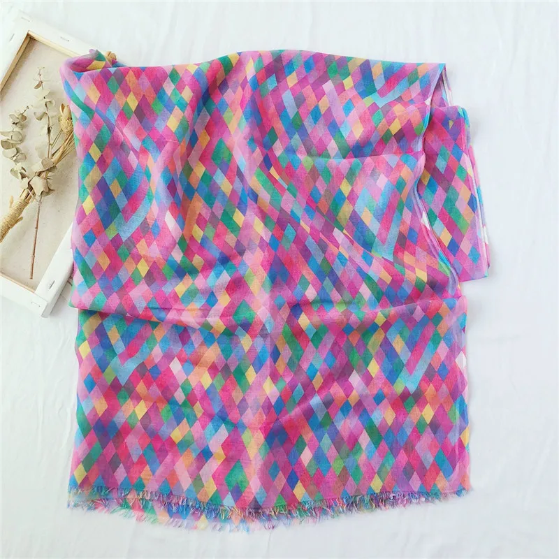 Женский шарф в клетку из вискозы с бахромой шаль и пашминовый палантин