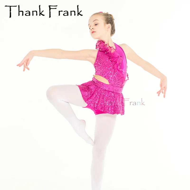 Rose Red Sequin Ballet Costume For Kids Adult Girls Women Backless Sexy Practice Dance Dress Shiny Professional Stage Wear C469 |