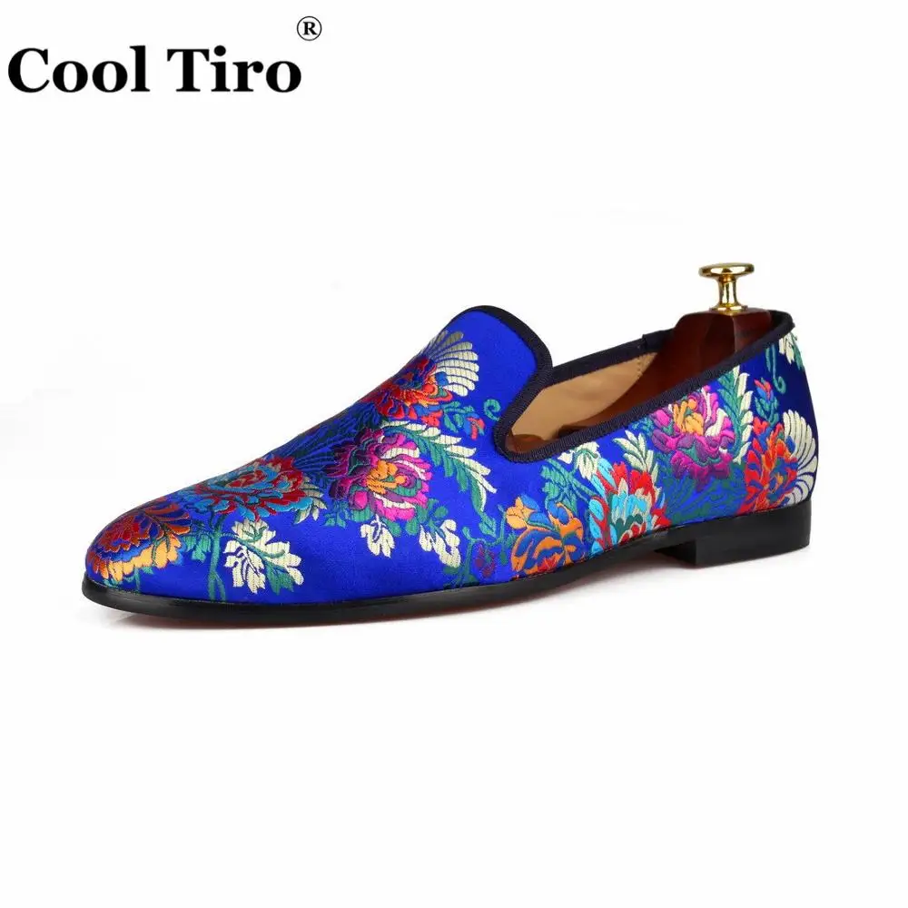 Cool Tiro Silk Jacquard Loafers Men Slippers Moccasins Wedding Men's Dress Shoes Flats Genuine Leather Casual Slip on Blue | Обувь