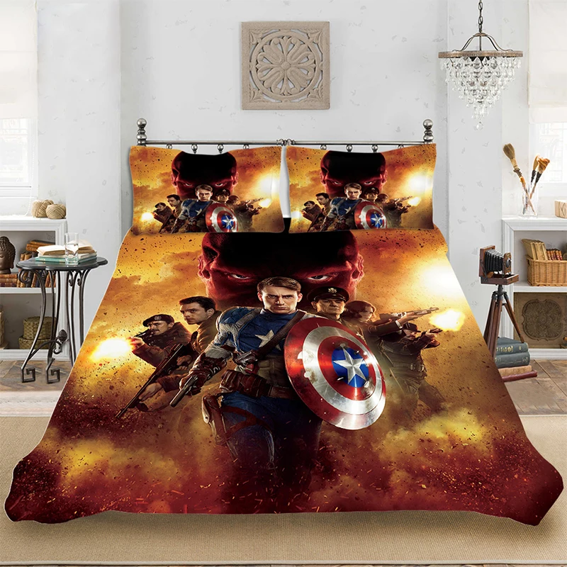 Комплект постельного белья Marvel HD с 3D принтом супергероя пододеяльником