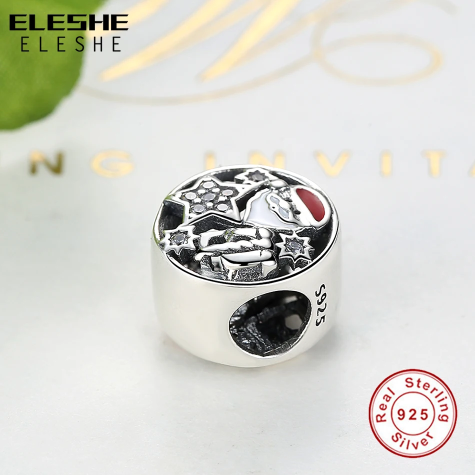 ELESHE, 925 пробы, серебряный, Рождественский, снежинка, звезда, кристалл, подвески, подвеска, подходит для шарма, браслет, ювелирное изделие, подарок