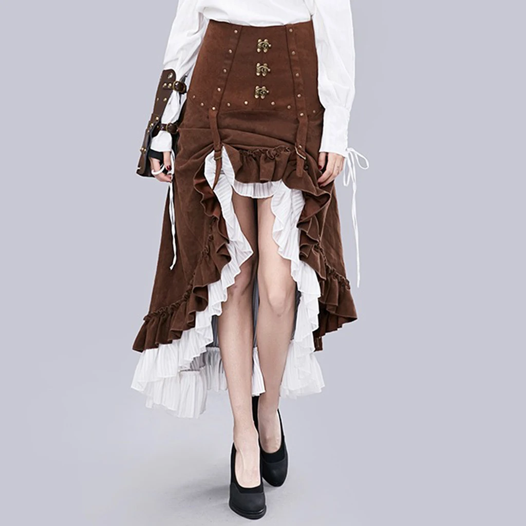 

Women’s Vintage Steampunk Skirt Asymmetrical High Low Ruffle Skirt Cosplay Costume