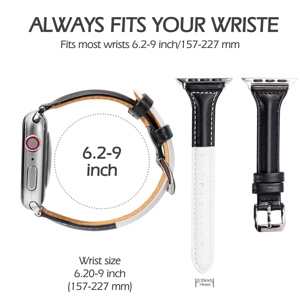 Wearlizer 2019 отличная однотонная кожаная Петля для iwatch 4 3 2 1 ремешок Apple Watch 38 мм 42 40 44 6