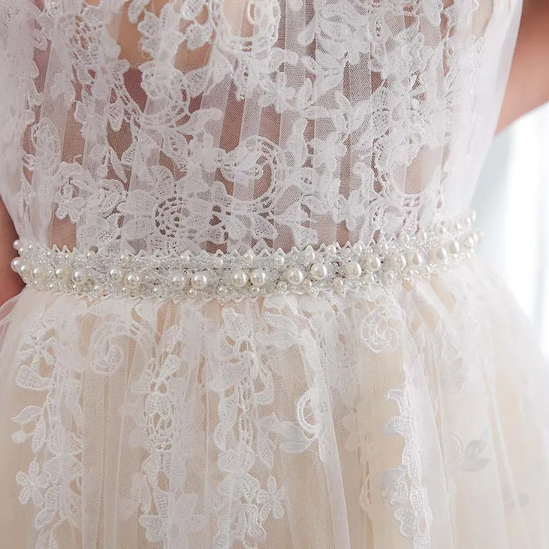 Хатер шеи пляж свадебное платье Vestido De Noiva светильник Perals без рукавов Простой Тюль свадебное платье