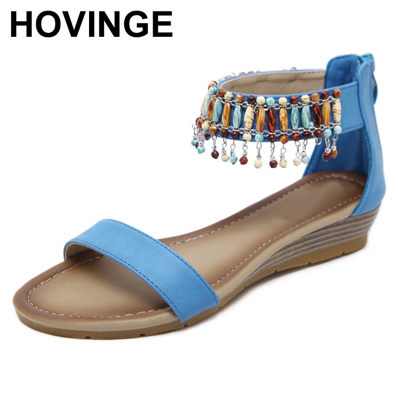 

HOVINGE Casual Sandals 2018 Summer Shoes Fashion String Bead Pendant Women Shoes Casual Wedges Sandals Female Ladies Shoes