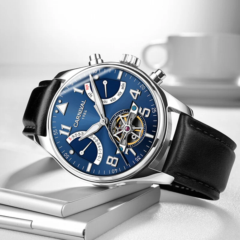 AAA карнавал Tourbillon механические часы Для мужчин Швейцарии Скелет пилота наручные
