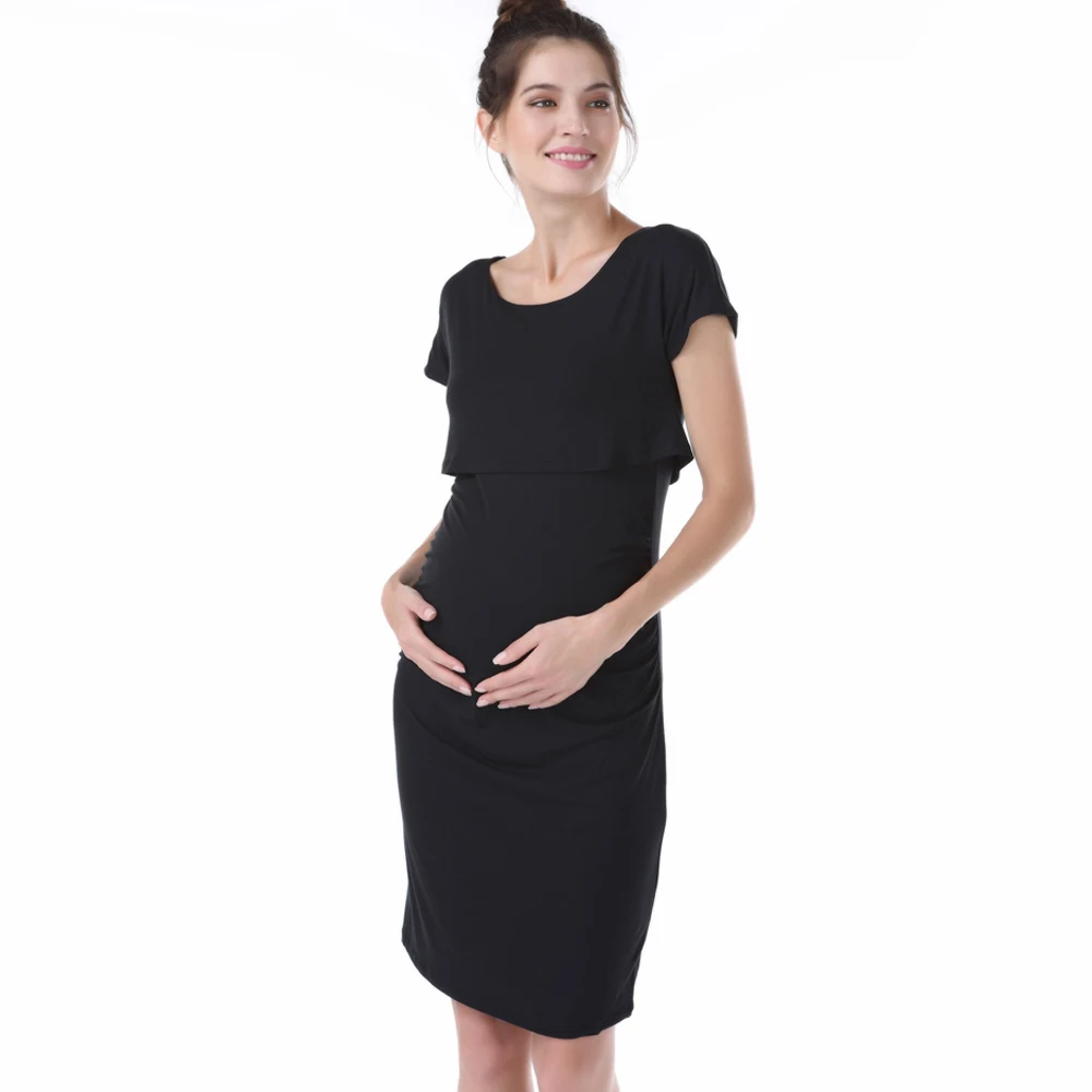 Летние эластичные платья для беременных из лайкры Одежда женщин Цвет черный