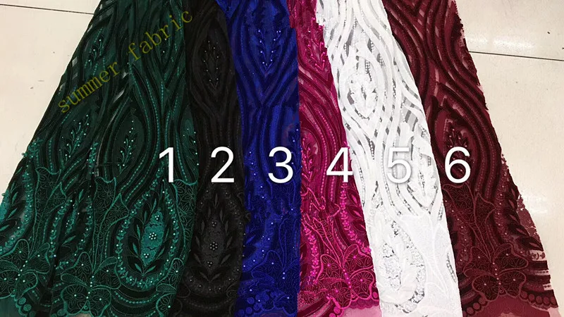 High Quality French Lace Fabrics African Net Fabric Embroidered Tulle Royal blue beaded embroidery | Дом и сад