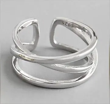 Silver F.I.N.S модное 925 пробы Серебряное кольцо необычная линия шпагат дизайн широкий обручальное кольцо популярные ювелирные изделия для женщин - Цвет основного камня: Silver