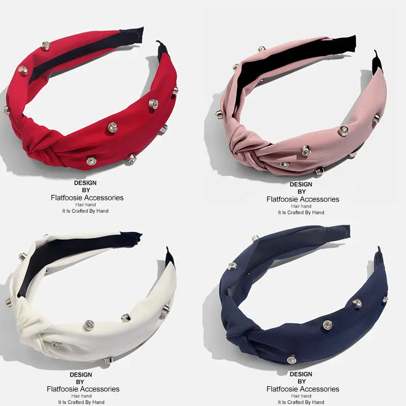 Bohemian Solid Color Soft Velvet Center Knot Wide Pearl Hairband Ladies multiple color Knotted Hairband Hair Accessories